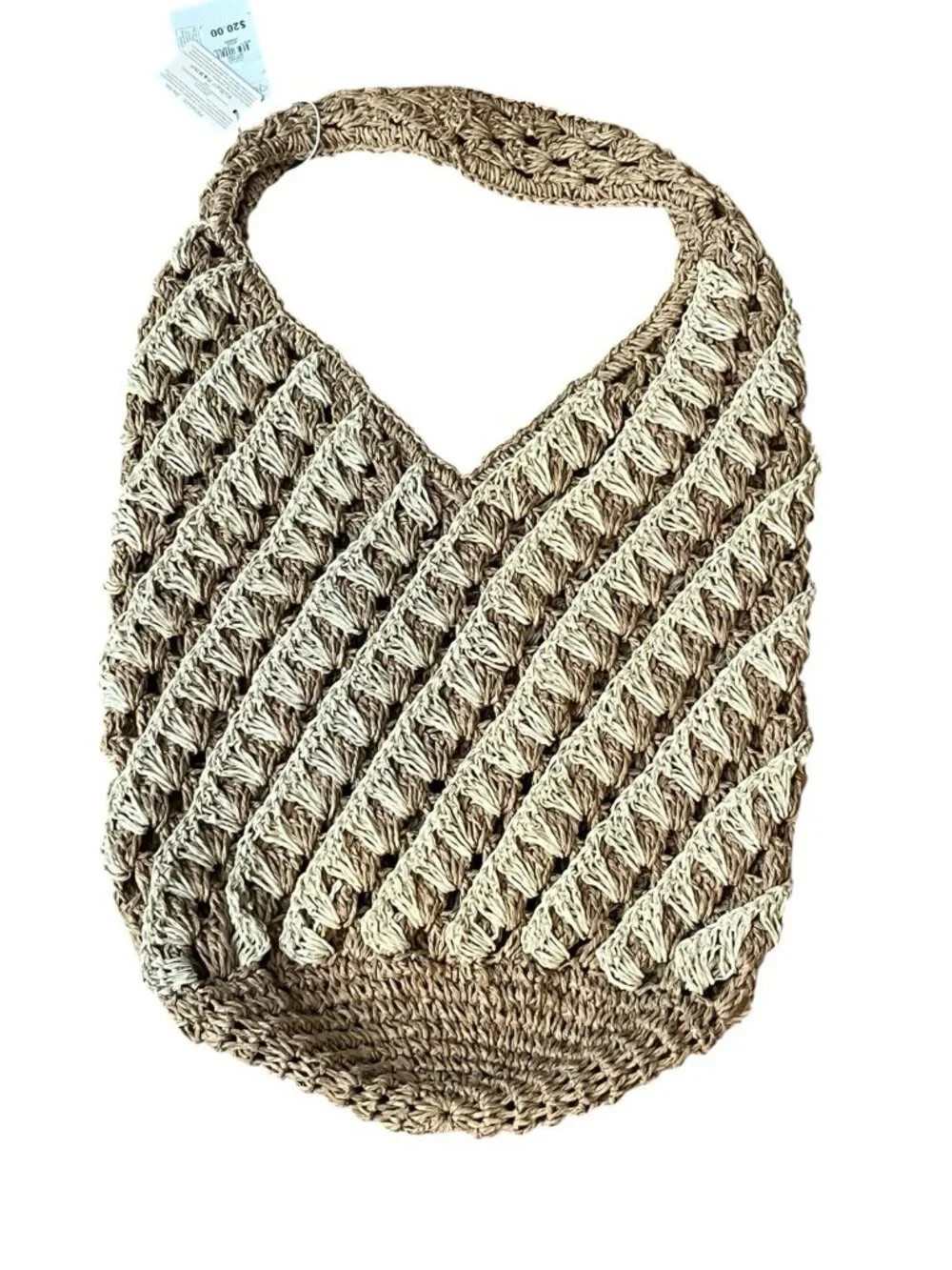 Beige Straw Beach Bag Double Handles Shoulder Woven Tote Primark Striped NWT